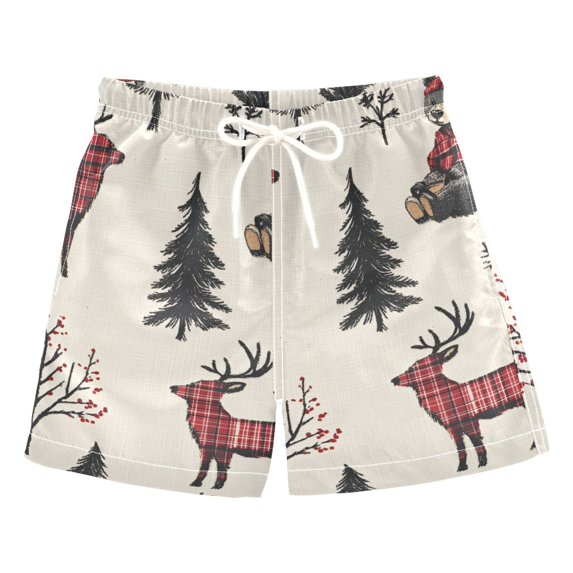 FORMRS Boys Swim Trunks Quick Dry Mesh Liner Boardshorts Sizes XS-XL, Beige Christmas Plaid