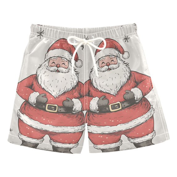 FORMRS Boys Swim Trunks Quick Dry Mesh Liner Boardshorts Sizes XS-XL, Beige Christmas Santa