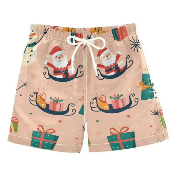 FORMRS Boys Swim Trunks Quick Dry Mesh Liner Boardshorts Sizes XS-XL, Beige Christmas Snowman