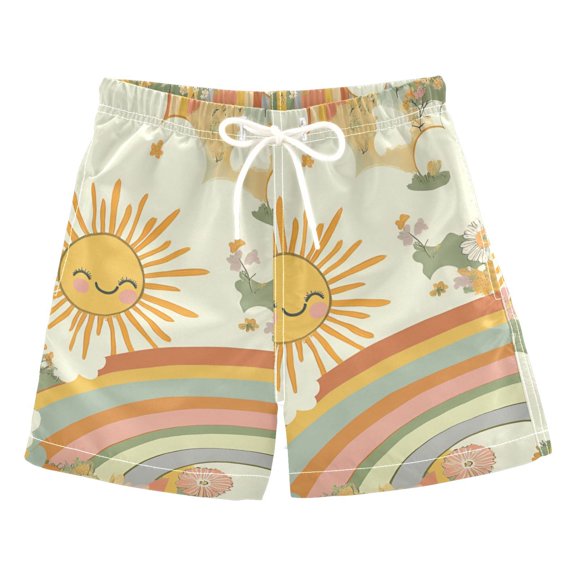 FORMRS Boys Swim Trunks Quick Dry Mesh Liner Boardshorts Sizes XS-XL, Beige Clouds