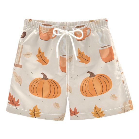 FORMRS Boys Swim Trunks Quick Dry Mesh Liner Boardshorts Sizes XS-XL, Beige Fall Acorns Pattern