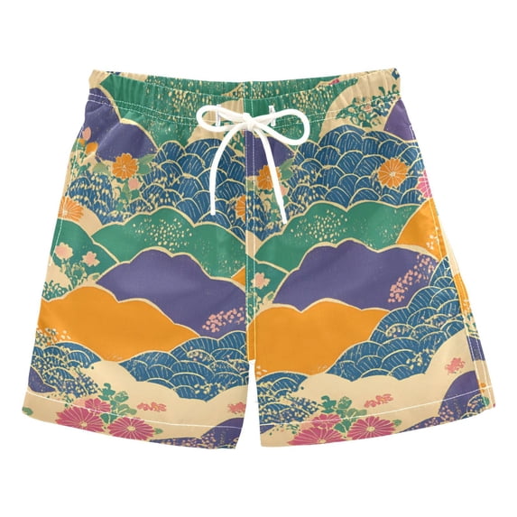FORMRS Boys Swim Trunks Quick Dry Mesh Liner Boardshorts Sizes XS-XL, Beige Floral Wave