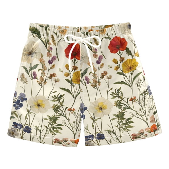 FORMRS Boys Swim Trunks Quick Dry Mesh Liner Boardshorts Sizes XS-XL, Beige Floral