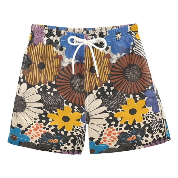 FORMRS Boys Swim Trunks Quick Dry Mesh Liner Boardshorts Sizes XS-XL, Beige Flowers