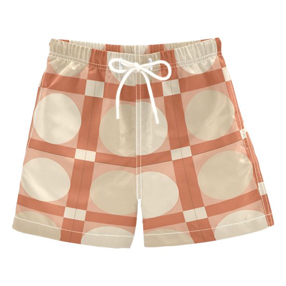 FORMRS Boys Swim Trunks Quick Dry Mesh Liner Boardshorts Sizes XS-XL, Beige Geometric