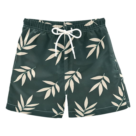 FORMRS Boys Swim Trunks Quick Dry Mesh Liner Boardshorts Sizes XS-XL, Beige Leaves