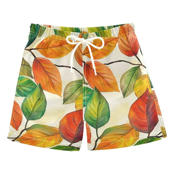 FORMRS Boys Swim Trunks Quick Dry Mesh Liner Boardshorts Sizes XS-XL, Beige Leaves
