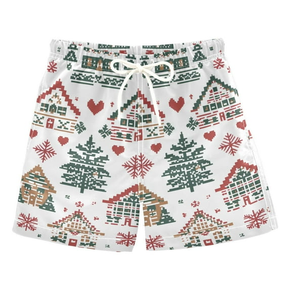 FORMRS Boys Swim Trunks Quick Dry Mesh Liner Boardshorts Sizes XS-XL, Beige Nordic Christmas House