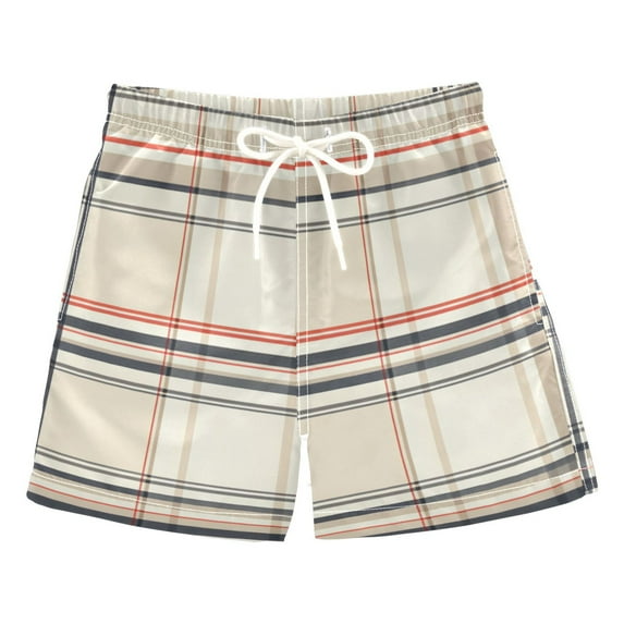 FORMRS Boys Swim Trunks Quick Dry Mesh Liner Boardshorts Sizes XS-XL, Beige Plaid Pattern