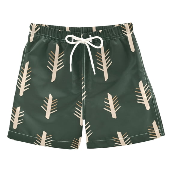 FORMRS Boys Swim Trunks Quick Dry Mesh Liner Boardshorts Sizes XS-XL, Beige Plants