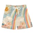 thumbnail image 1 of FORMRS Boys Swim Trunks Quick Dry Mesh Liner Boardshorts Sizes XS-XL, Beige Rainbow Clouds, 1 of 7