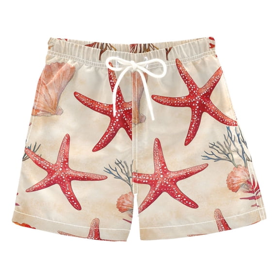 FORMRS Boys Swim Trunks Quick Dry Mesh Liner Boardshorts Sizes XS-XL, Beige Starfish