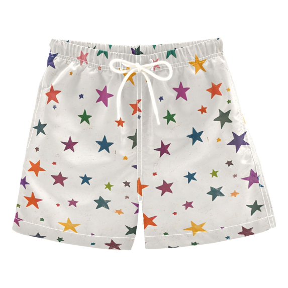 FORMRS Boys Swim Trunks Quick Dry Mesh Liner Boardshorts Sizes XS-XL, Beige Stars