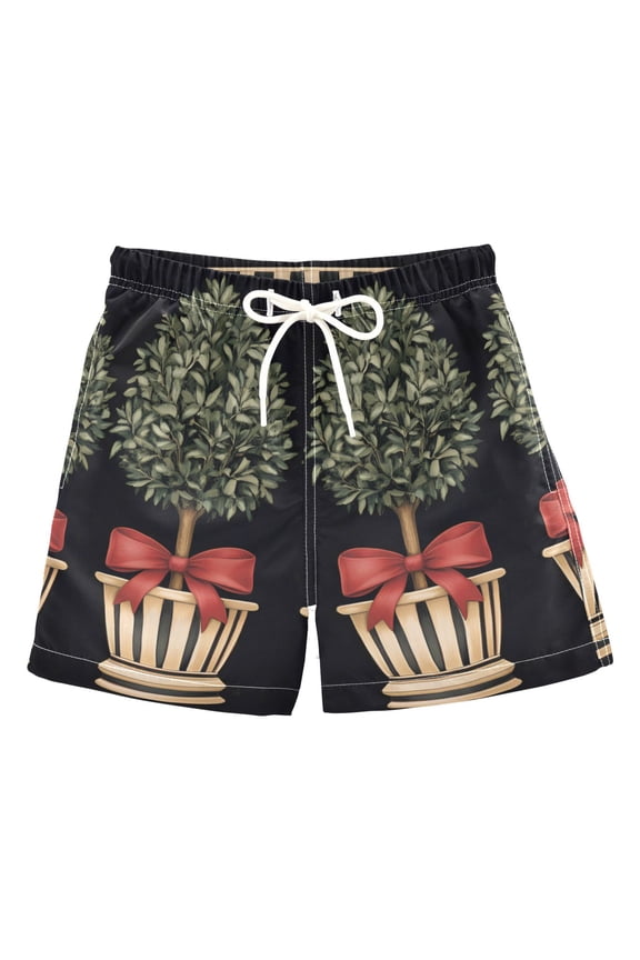 Boys Swim Trunks Quick Dry Mesh Liner Boardshorts Sizes XS-XL, Beige Striped Trees