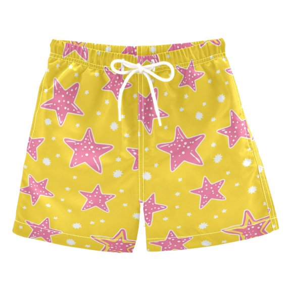 FORMRS Boys Swim Trunks Quick Dry Mesh Liner Boardshorts Sizes XS-XL, Big Pink Stars Pattern