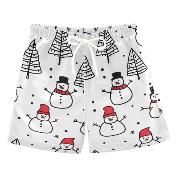 FORMRS Boys Swim Trunks Quick Dry Mesh Liner Boardshorts Sizes XS-XL, Black Cartoon Snowmen