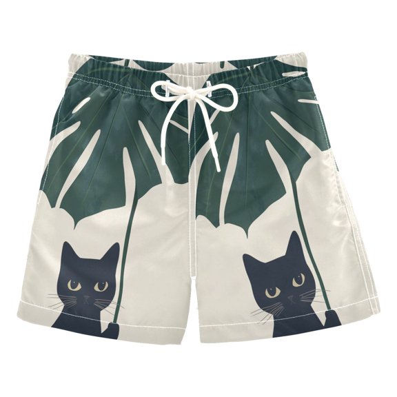 FORMRS Boys Swim Trunks Quick Dry Mesh Liner Boardshorts Sizes XS-XL, Black Cat Plants