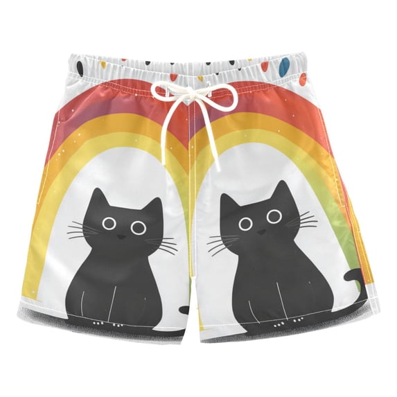 FORMRS Boys Swim Trunks Quick Dry Mesh Liner Boardshorts Sizes XS-XL, Black Cat Rainbow
