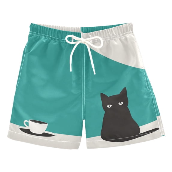 FORMRS Boys Swim Trunks Quick Dry Mesh Liner Boardshorts Sizes XS-XL, Black Cat and Coffee