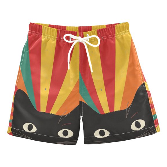 FORMRS Boys Swim Trunks Quick Dry Mesh Liner Boardshorts Sizes XS-XL, Black Cat