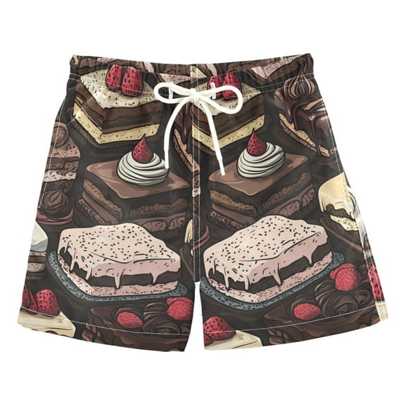 FORMRS Boys Swim Trunks Quick Dry Mesh Liner Boardshorts Sizes XS-XL, Black Chocolate Cakes