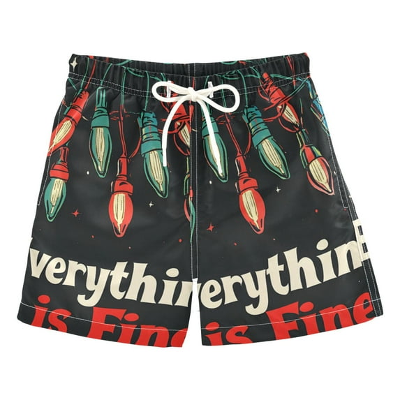 FORMRS Boys Swim Trunks Quick Dry Mesh Liner Boardshorts Sizes XS-XL, Black Christmas Light