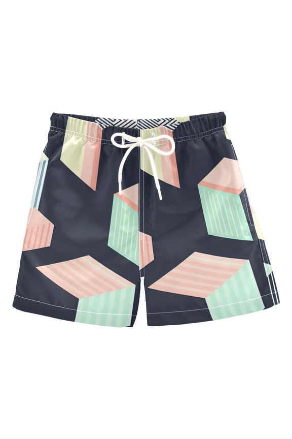 Boys Swim Trunks Quick Dry Mesh Liner Boardshorts Sizes XS-XL, Black Cubes