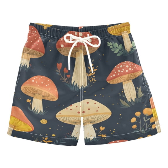 FORMRS Boys Swim Trunks Quick Dry Mesh Liner Boardshorts Sizes XS-XL, Black Mushroom Pattern