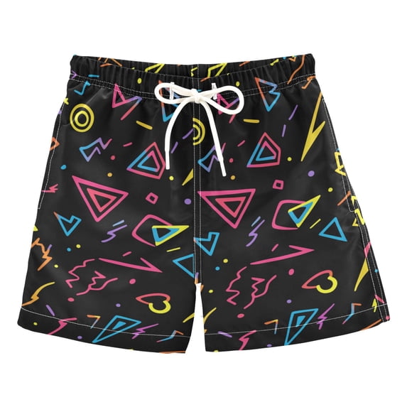 FORMRS Boys Swim Trunks Quick Dry Mesh Liner Boardshorts Sizes XS-XL, Black Neon Lightning