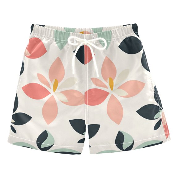 FORMRS Boys Swim Trunks Quick Dry Mesh Liner Boardshorts Sizes XS-XL, Black Retro Flower