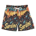thumbnail image 1 of FORMRS Boys Swim Trunks Quick Dry Mesh Liner Boardshorts Sizes XS-XL, Black Sardines Pattern, 1 of 7