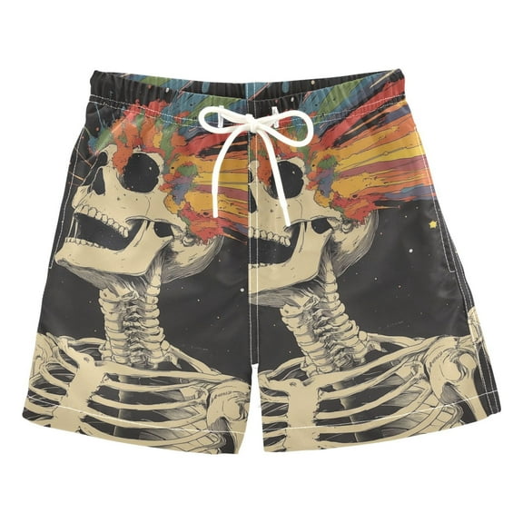 FORMRS Boys Swim Trunks Quick Dry Mesh Liner Boardshorts Sizes XS-XL, Black Skeleton