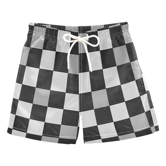 FORMRS Boys Swim Trunks Quick Dry Mesh Liner Boardshorts Sizes XS-XL, Black and Gray Plaid Pattern