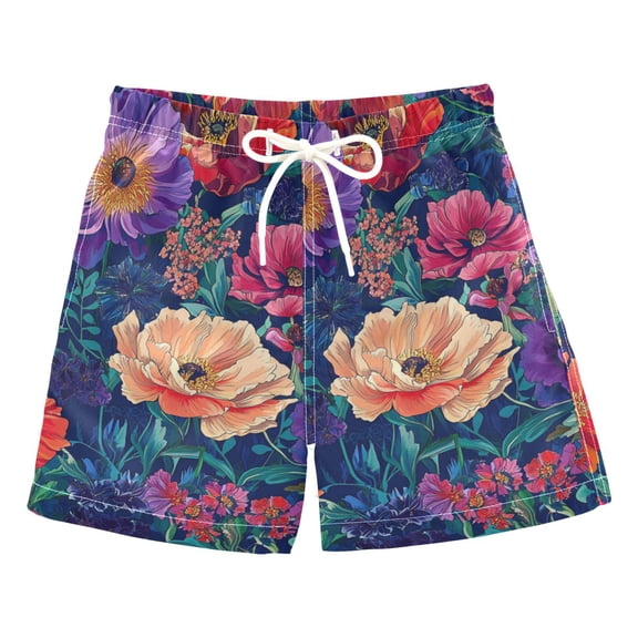 FORMRS Boys Swim Trunks Quick Dry Mesh Liner Boardshorts Sizes XS-XL, Blooming Flowers Pattern