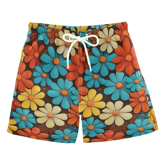 FORMRS Boys Swim Trunks Quick Dry Mesh Liner Boardshorts Sizes XS-XL, Blooming Flowers