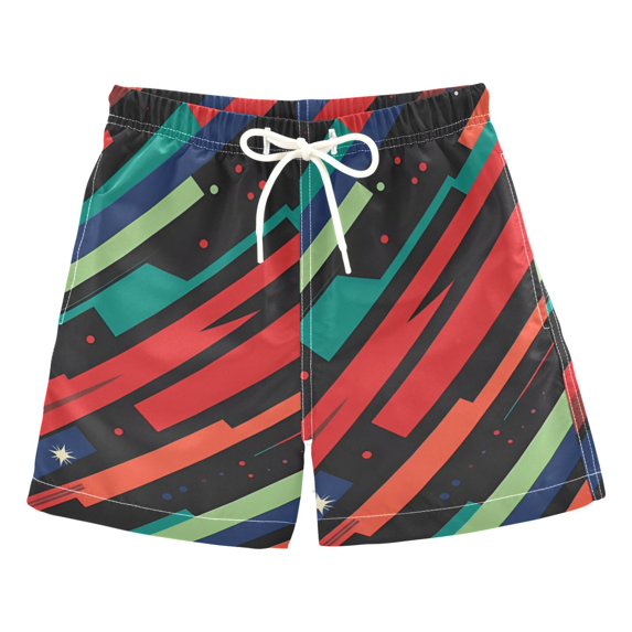 FORMRS Boys Swim Trunks Quick Dry Mesh Liner Boardshorts Sizes XS-XL, Blue Abstract Lines