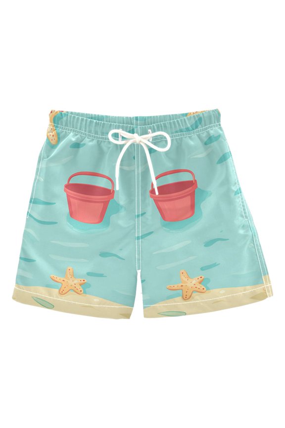 Boys Swim Trunks Quick Dry Mesh Liner Boardshorts Sizes XS-XL, Blue Beach Pattern
