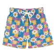 thumbnail image 1 of FORMRS Boys Swim Trunks Quick Dry Mesh Liner Boardshorts Sizes XS-XL, Blue Checkered Daisy, 1 of 7