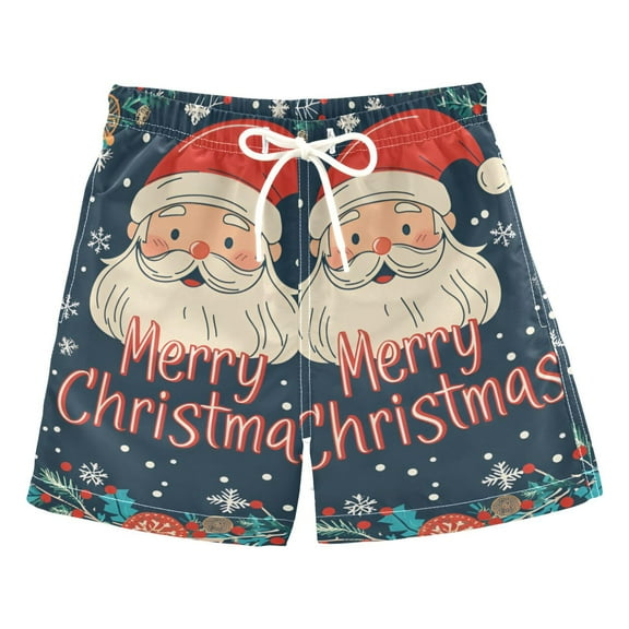 FORMRS Boys Swim Trunks Quick Dry Mesh Liner Boardshorts Sizes XS-XL, Blue Christmas Santa