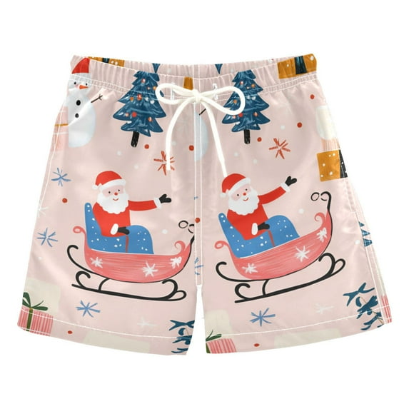 FORMRS Boys Swim Trunks Quick Dry Mesh Liner Boardshorts Sizes XS-XL, Blue Christmas Santa