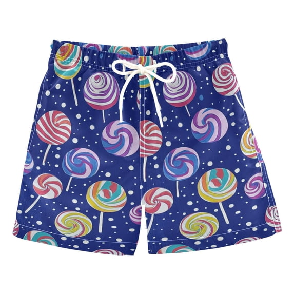 FORMRS Boys Swim Trunks Quick Dry Mesh Liner Boardshorts Sizes XS-XL, Blue Colorful Candies