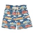 thumbnail image 1 of FORMRS Boys Swim Trunks Quick Dry Mesh Liner Boardshorts Sizes XS-XL, Blue Cute Train Pattern, 1 of 7