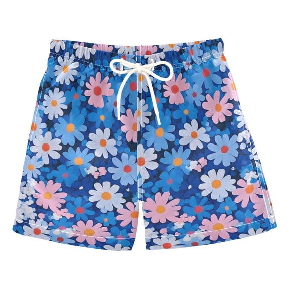 FORMRS Boys Swim Trunks Quick Dry Mesh Liner Boardshorts Sizes XS-XL, Blue Daisy
