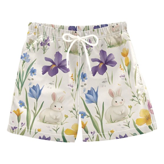 FORMRS Boys Swim Trunks Quick Dry Mesh Liner Boardshorts Sizes XS-XL, Blue Floral Rabbit