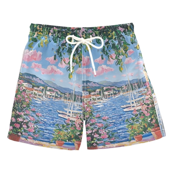 FORMRS Boys Swim Trunks Quick Dry Mesh Liner Boardshorts Sizes XS-XL, Blue Floral Window