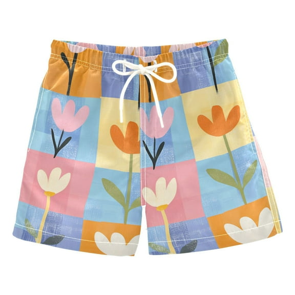 FORMRS Boys Swim Trunks Quick Dry Mesh Liner Boardshorts Sizes XS-XL, Blue Flowers