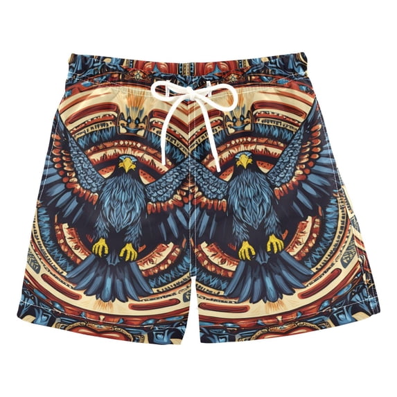 FORMRS Boys Swim Trunks Quick Dry Mesh Liner Boardshorts Sizes XS-XL, Blue Geometric Eagle