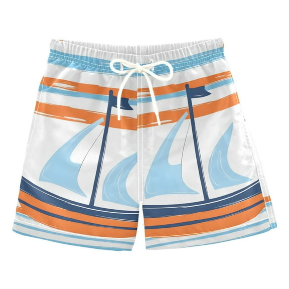 FORMRS Boys Swim Trunks Quick Dry Mesh Liner Boardshorts Sizes XS-XL, Blue Nautical Pattern