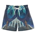 thumbnail image 1 of FORMRS Boys Swim Trunks Quick Dry Mesh Liner Boardshorts Sizes XS-XL, Blue Planet, 1 of 7