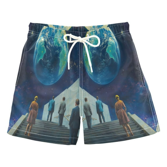 FORMRS Boys Swim Trunks Quick Dry Mesh Liner Boardshorts Sizes XS-XL, Blue Planet